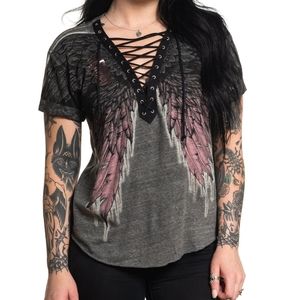 NWT Affliction Age of Winter Rust Lace-up Women's Tee